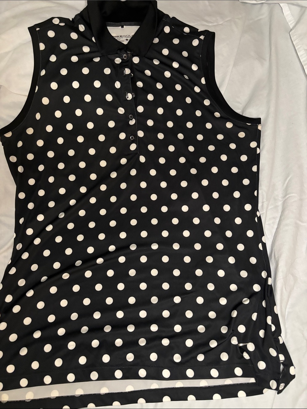 Nike Golf Dri-FIT Women’s L Sleeveless Polo Black Cream Polka Dot